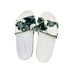 American Eagle‎ Outfitters White Tropical Leaf Slides Pool Sandals Size 7 NEW